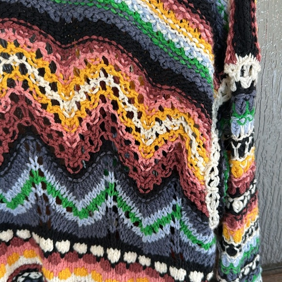 Free People Feeling Nostalgic Knit Woven Cardigan M Muilticolor Sweater - Picture 15 of 15